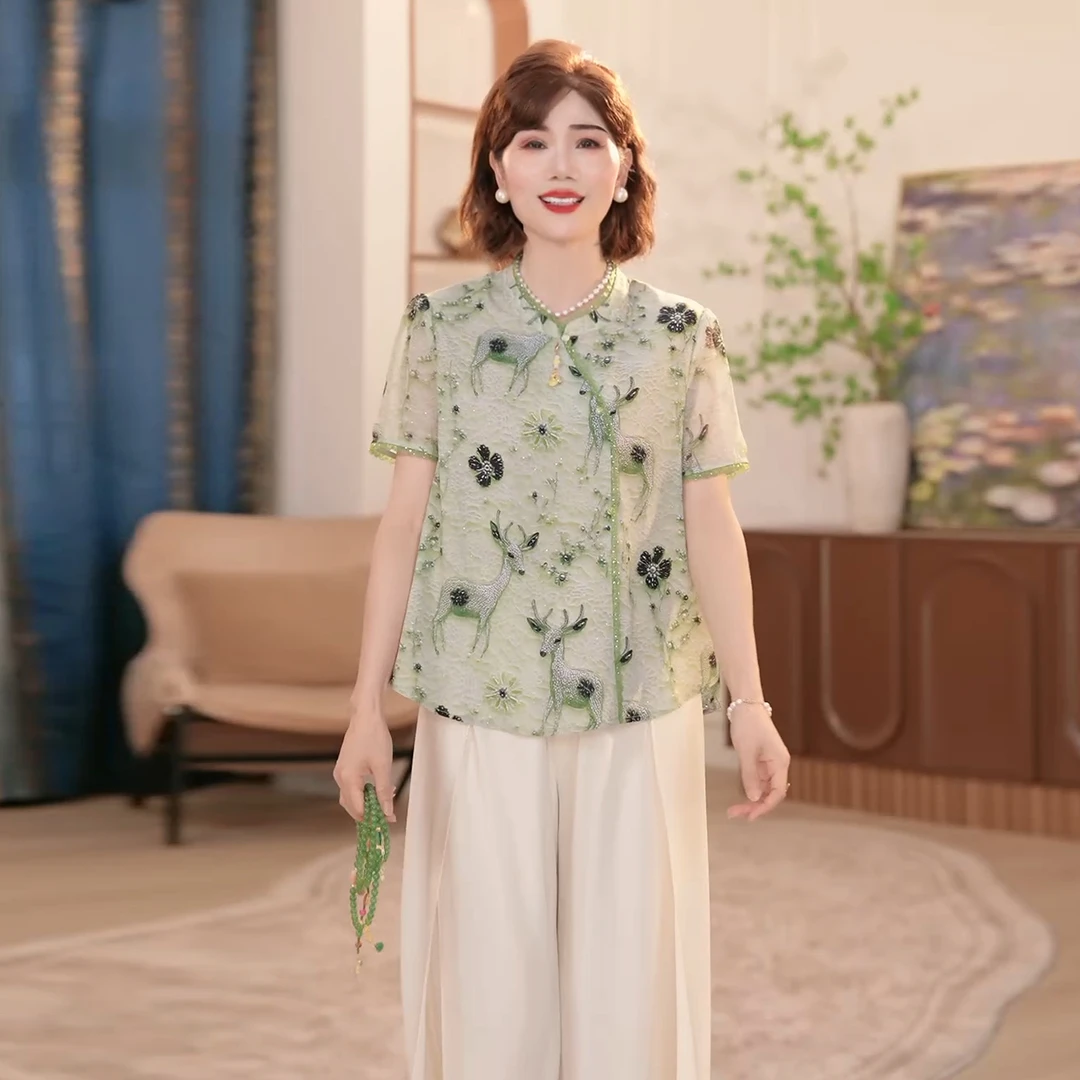 2025新款洋气中老年女装两件套中年妈妈国风夏装新中式上衣服套装