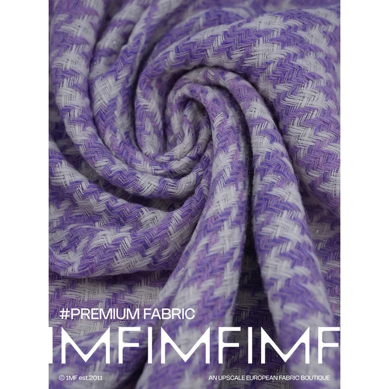 香香面料 羊毛交织紫白千鸟格小香面料 宽155CM 意大利进口 1676