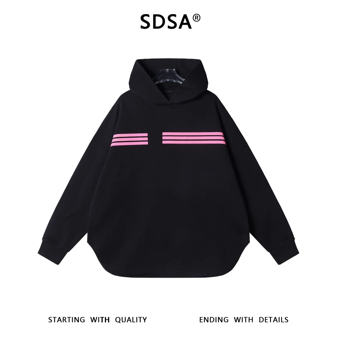 SDSA秋冬新款痞帅男装韩版撞色印花连帽卫衣下摆不规则百搭时尚