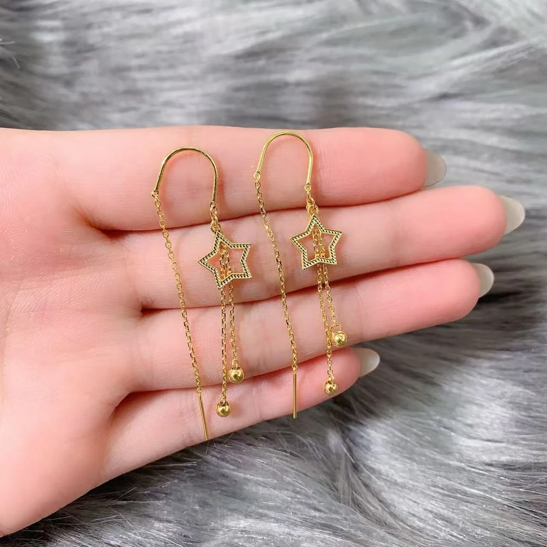 【伟新源】足金999 5G工艺  u型星星流苏耳线