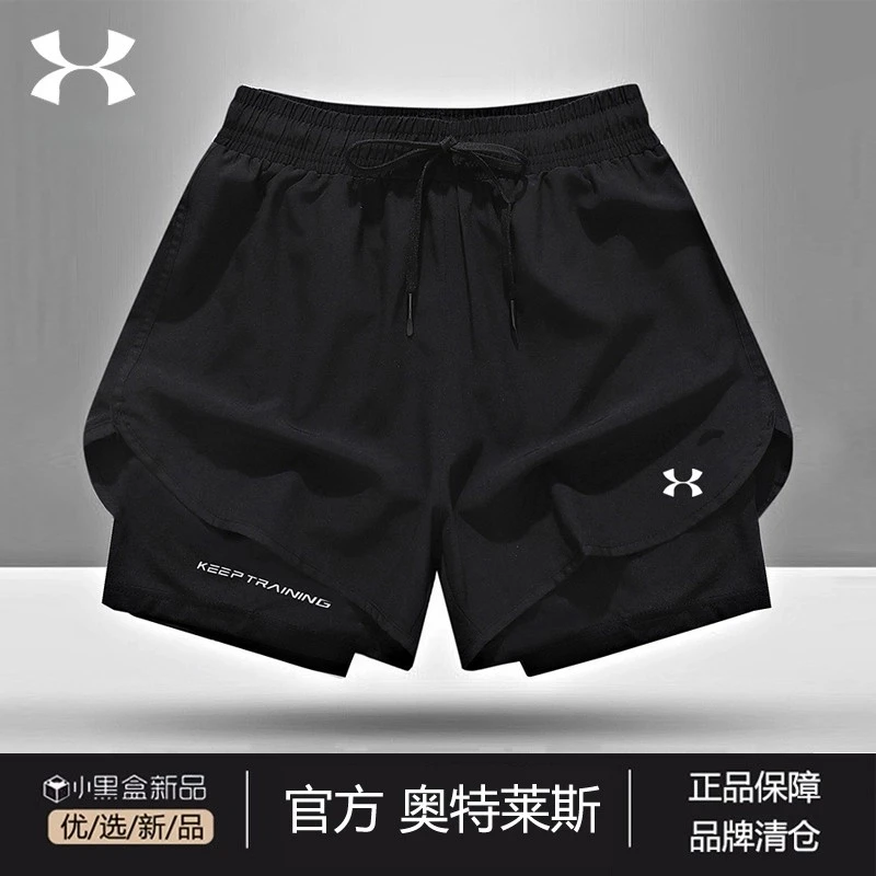 UA安德马夏季男女短裤薄款透气速干双层内衬跑步健身瑜伽五分裤