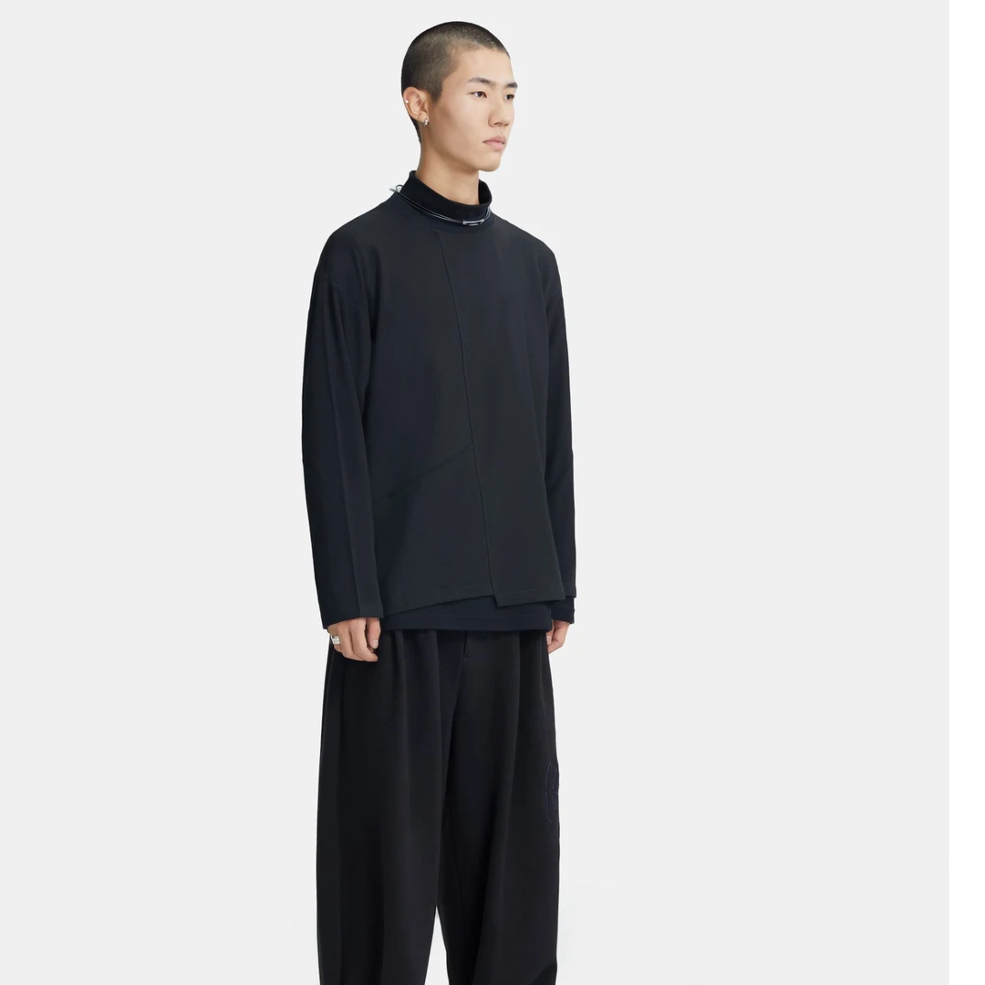 HERBEL/黑白早秋穿搭  春秋季男士长袖T恤百搭款式时尚休闲纯色