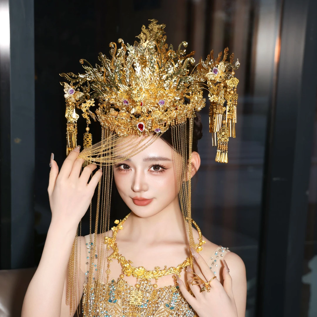 予禧-15259新娘大气饰中式黄色古风汉服秀禾服龙凤褂印尼风流苏