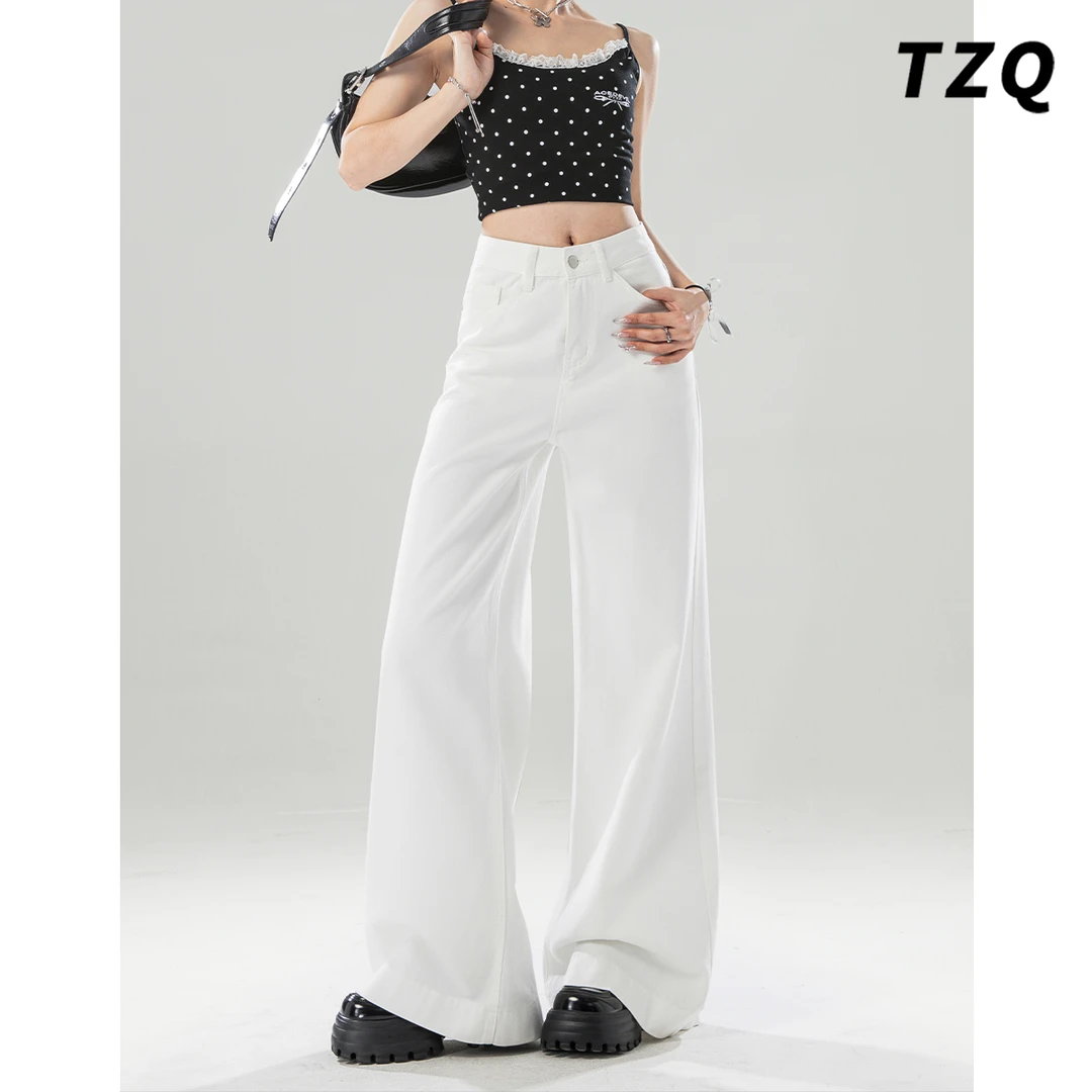 白色直筒牛仔裤女爆款2025新款百搭高腰显瘦宽松阔腿裤TZQ2522056