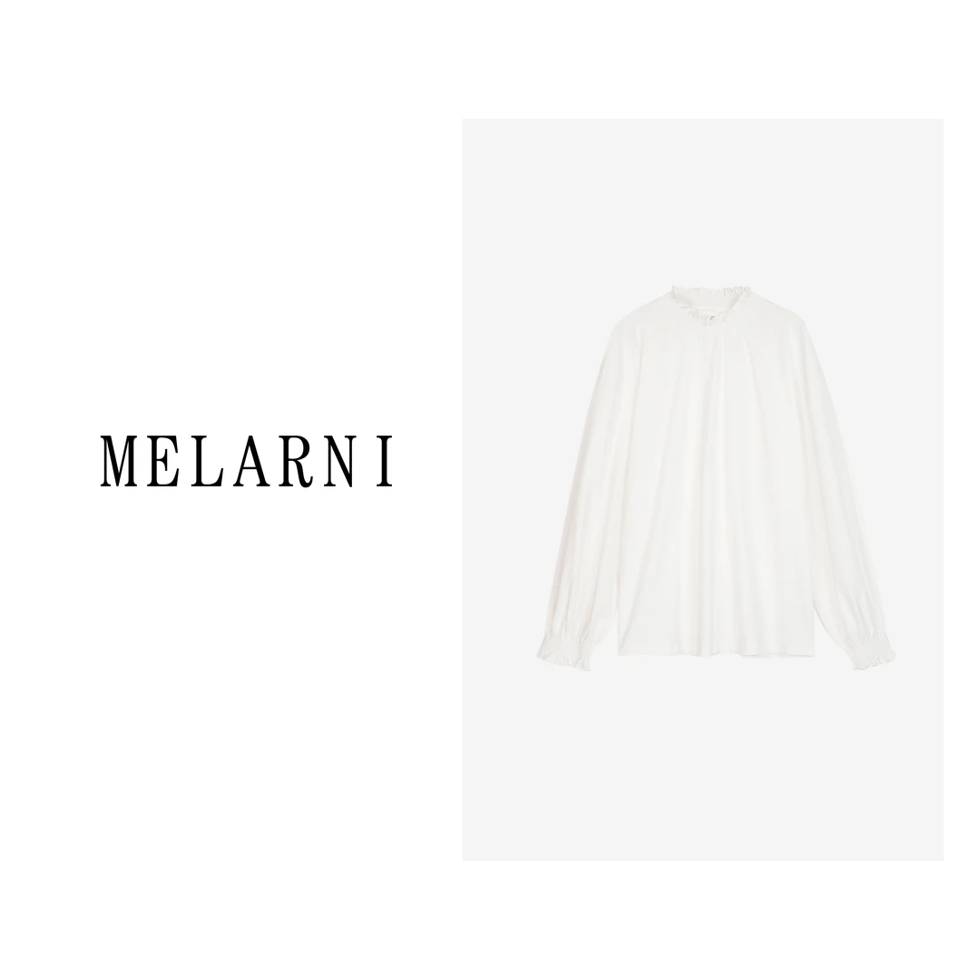 【MELARNI】气质时尚休闲春季白色宽松木耳边T恤MLN11694