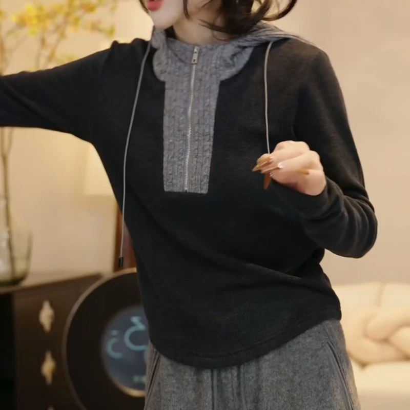 『c位卫衣』2025秋冬气质时尚休闲连帽拼色内搭卫衣女LK2507439