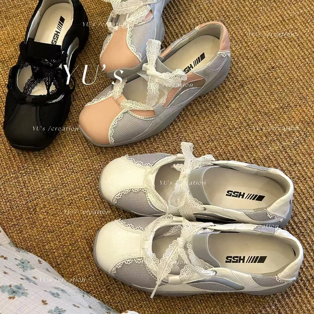 【NQ】雨后清晨-运动芭蕾风玛丽珍蕾丝拼接系带玛丽珍07-2385【N】