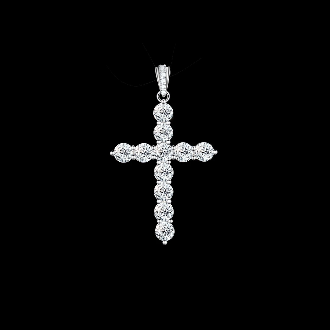 吊坠925银莫桑石 木木（M26）全银满莫桑十字架吊坠