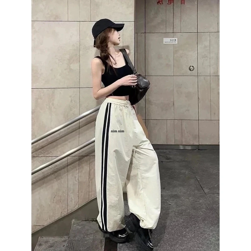 【现货+运补险】美式复古工装裤宽松休闲女夏季高腰拖地裤阔腿长裤