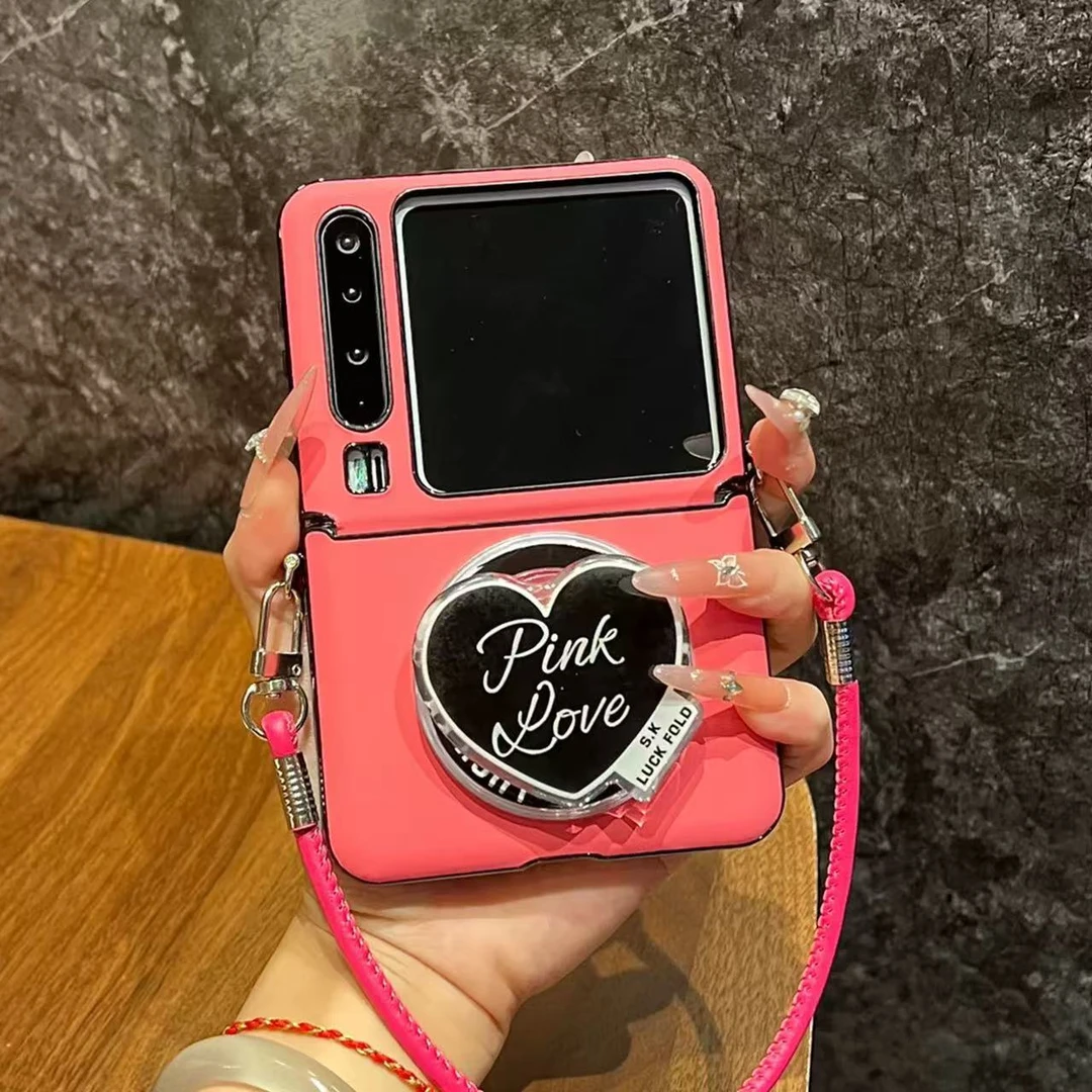 爱心磁吸支架适用华为purax折叠手机壳荣耀vflip2包中轴斜挎皮纹