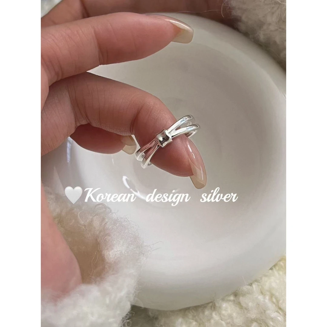 925银亚克力戒指 L-YHA1267#温柔高级设计感线条蝴蝶结开口戒指