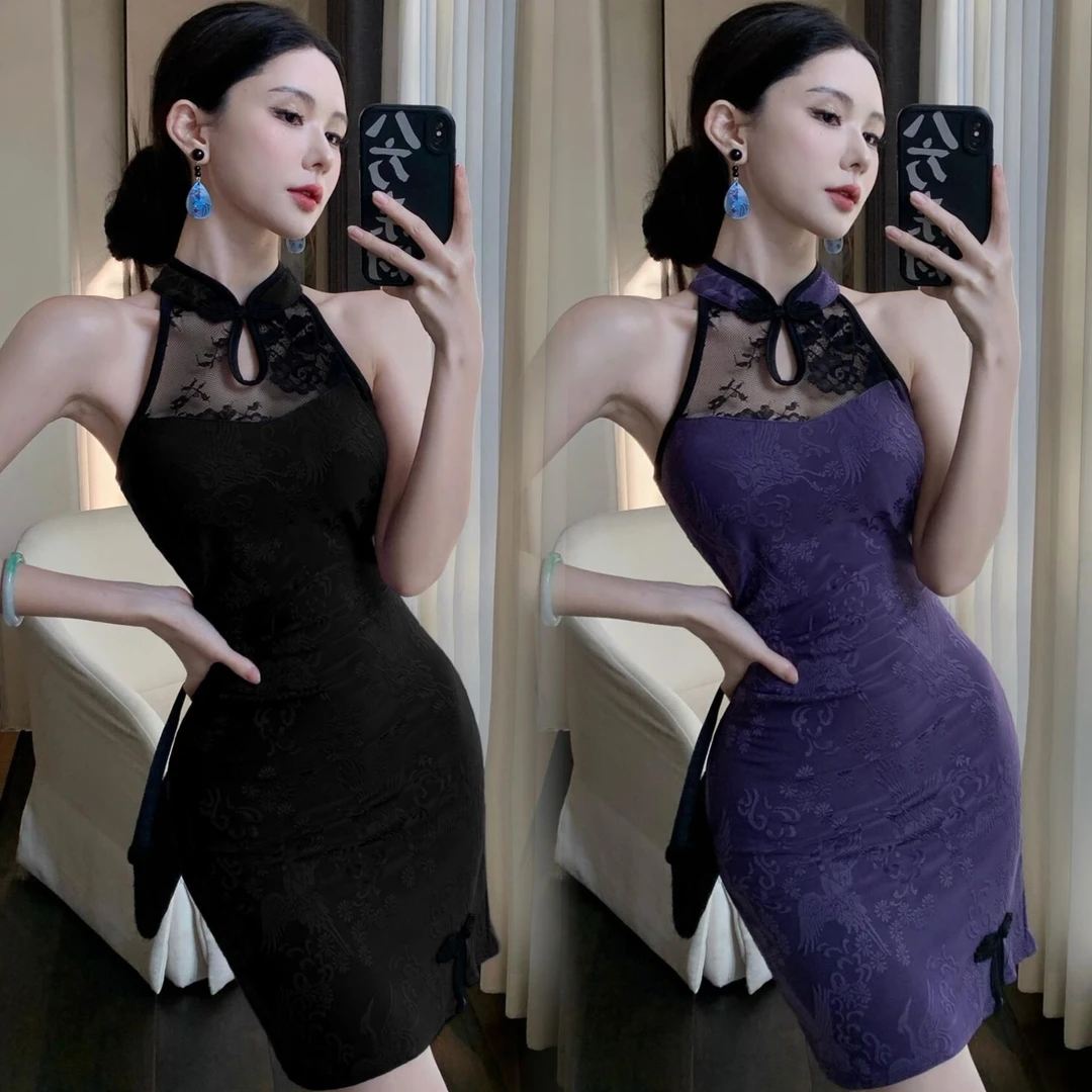 新中式国风暗纹提花无袖改良旗袍性感优雅收腰开叉显瘦包臀连衣裙