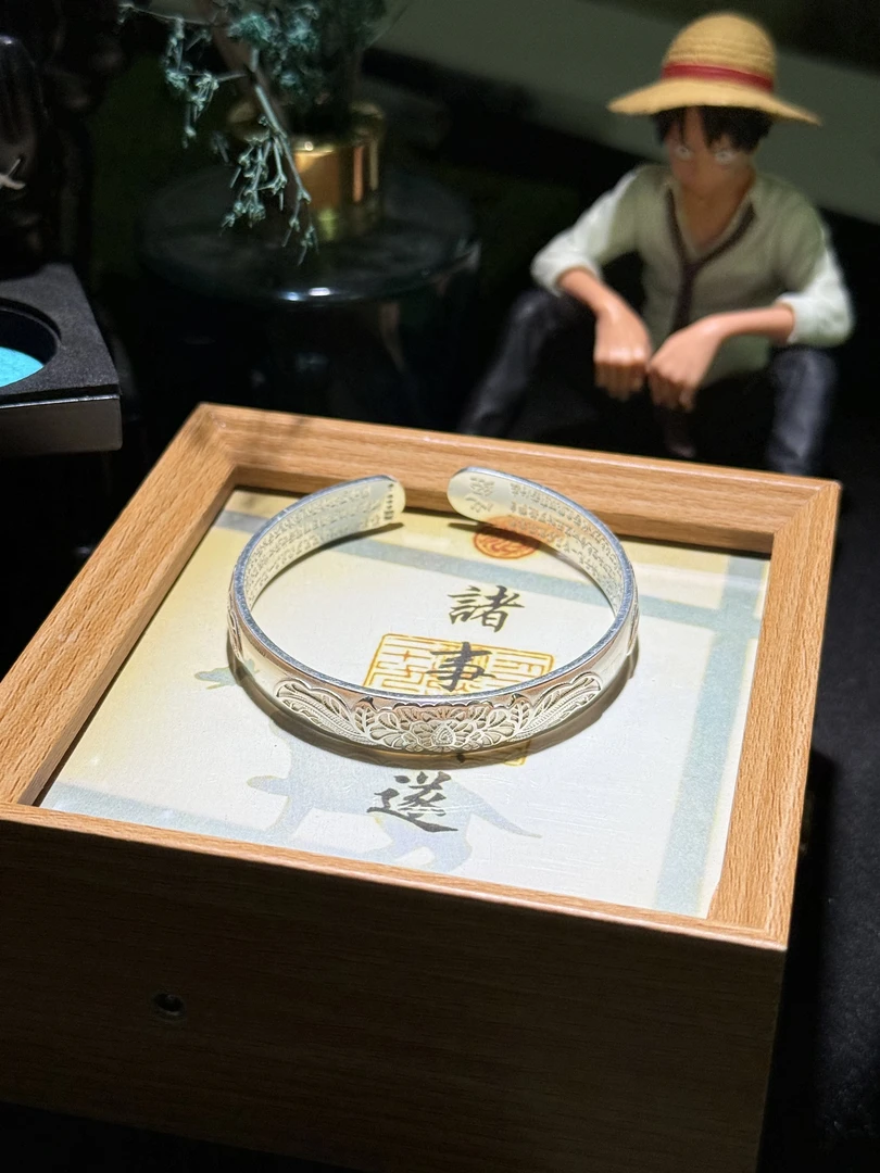 足银手镯 (50号）33g祥云牡丹花手镯