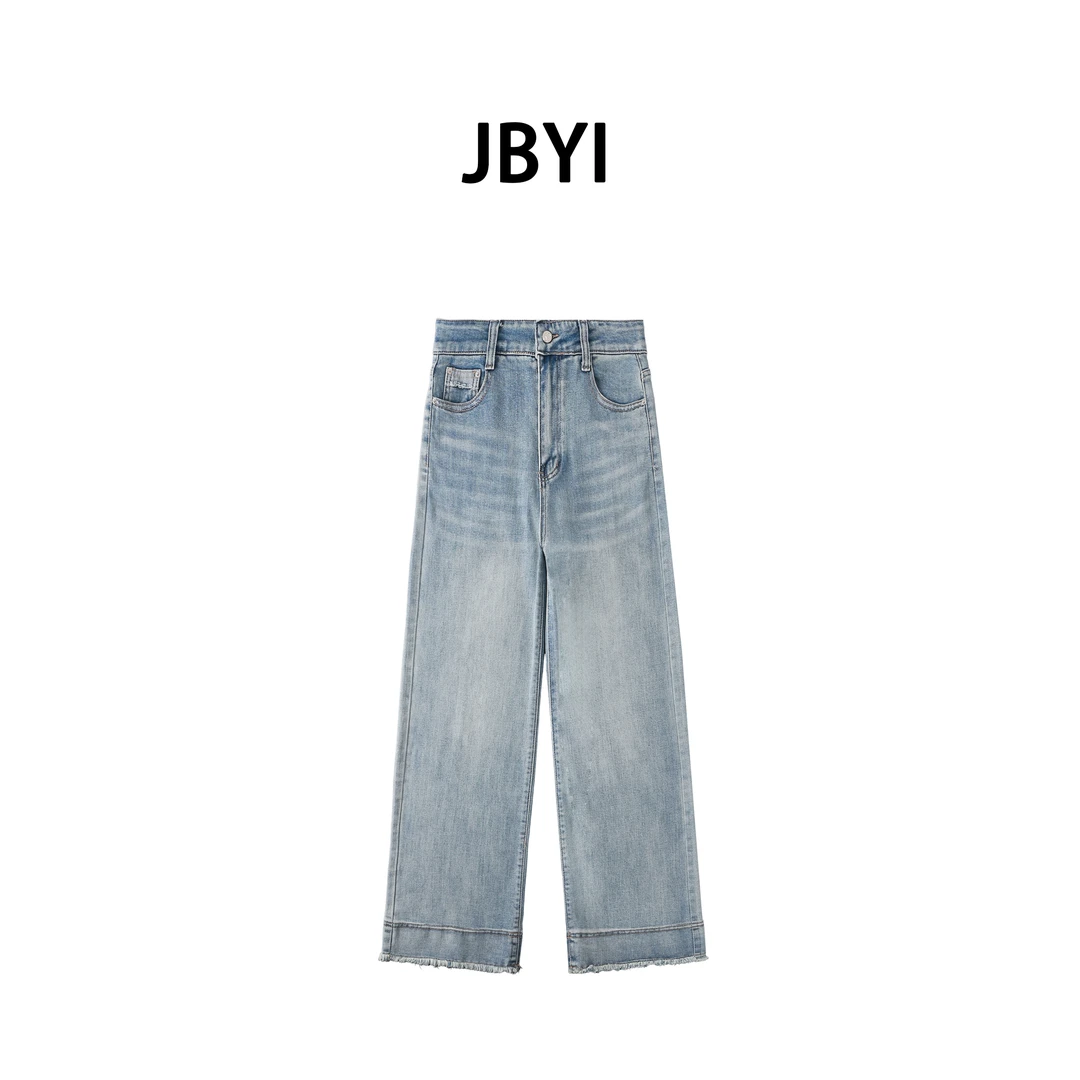 安禾家-JBYI小个子直筒阔腿高腰百搭薄款复古牛仔裤