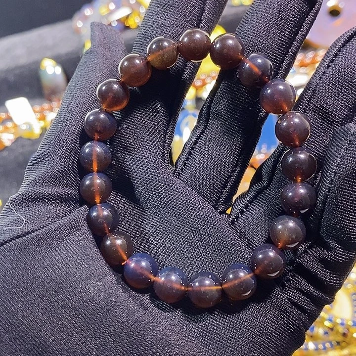 琥珀未镶嵌珠宝奇石紫罗兰手串9