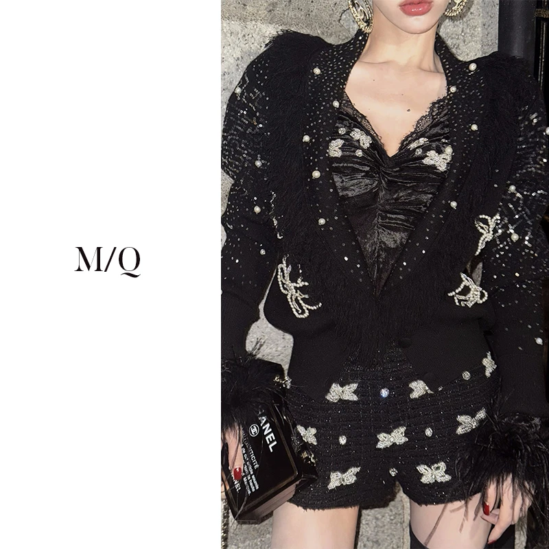 M/Q〔闪耀银河〕大V领毛须手工钉珠亮片针织MQ8162