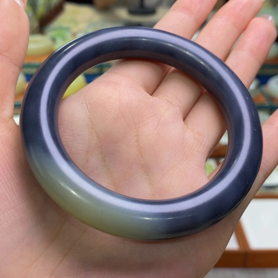 和田玉手镯未镶嵌籽青花圆条58/59