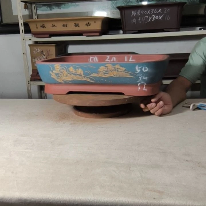 紫砂花盆宝蓝色大号水底