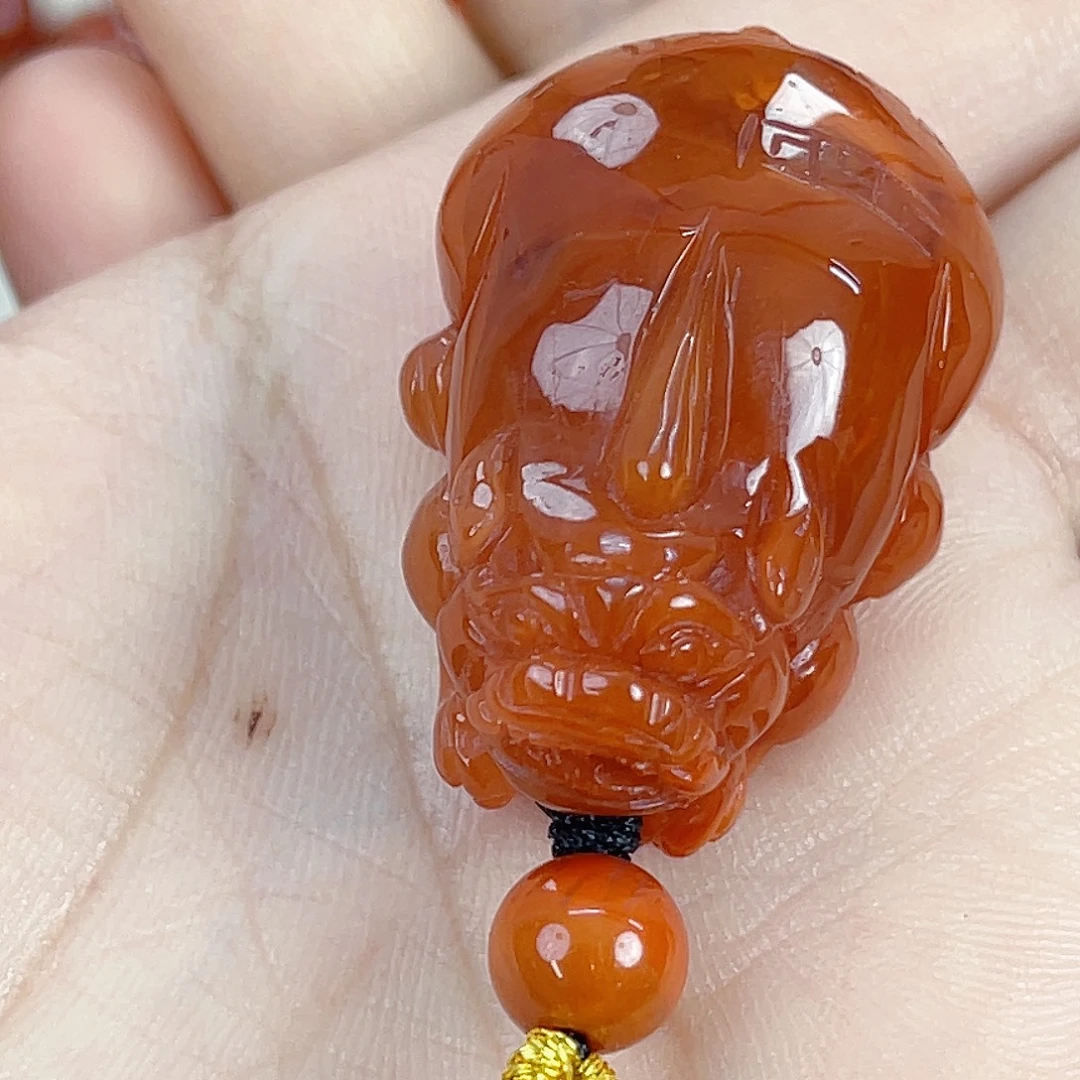 像****南红玛瑙未镶嵌瓦西柿子红貔貅吊坠
