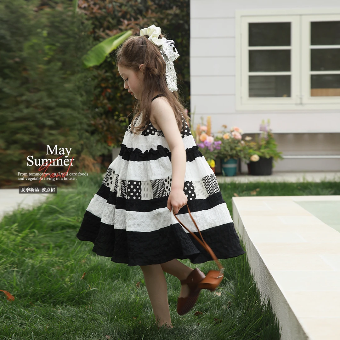 爱上靓妞女童连衣裙儿童夏装2025新款宝宝波点赫本风法式度假裙子