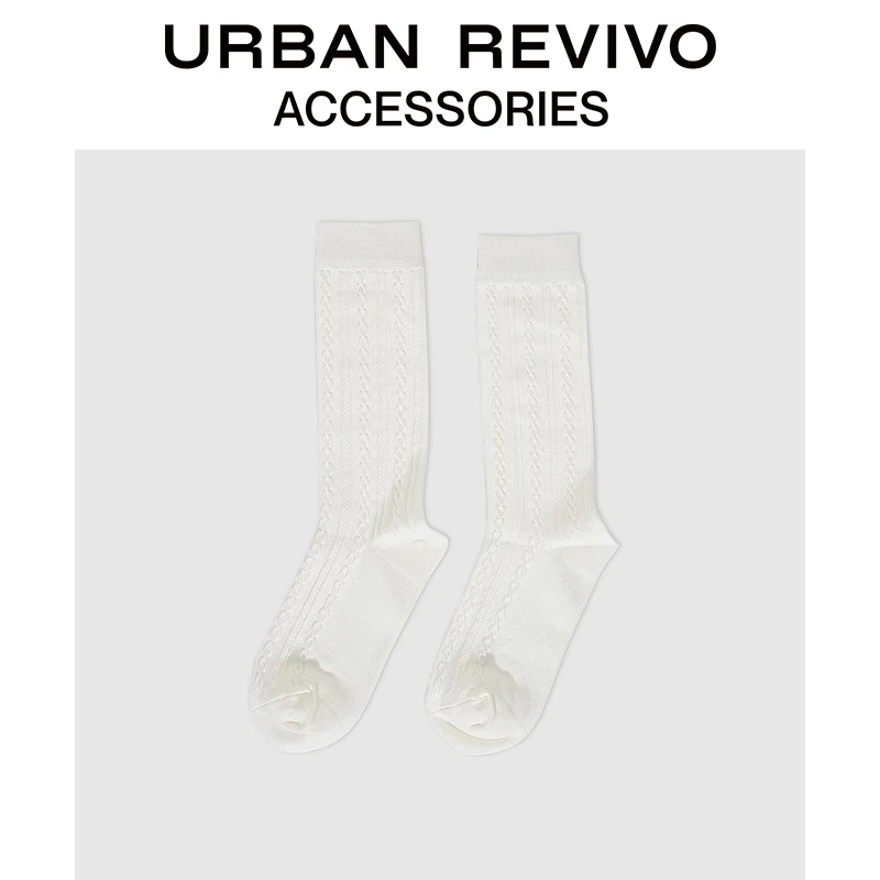 URBAN REVIVO2025秋季新款女士休闲绞花中袜一双装UAYA50371