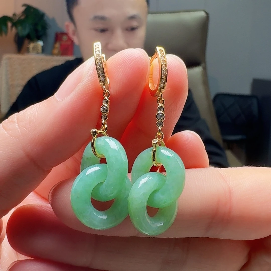 翡翠银S925镶嵌耳饰天然