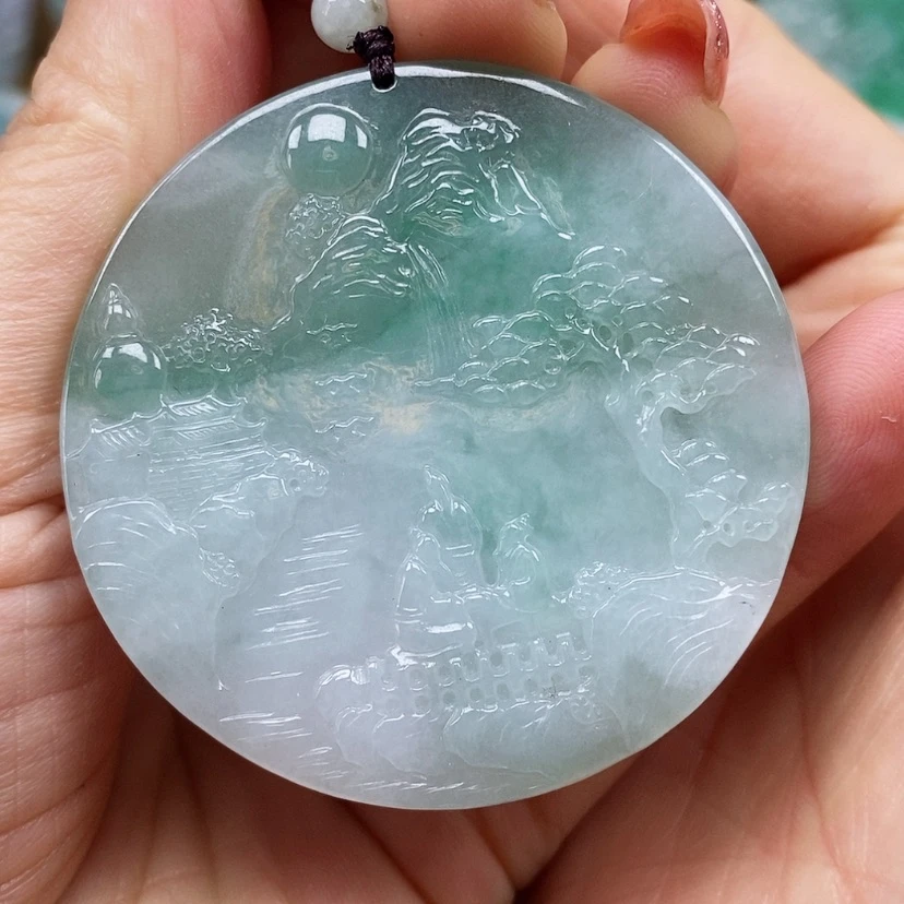 【闪购商品】翡翠颈饰未镶嵌?****࿐天然翡翠A货山水牌