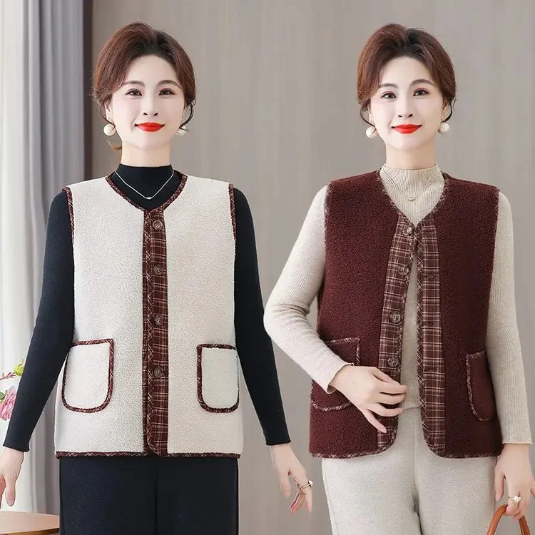 棉马甲女妈妈装秋冬季加绒加厚棉坎肩老人保暖宽松夹棉马夹背心