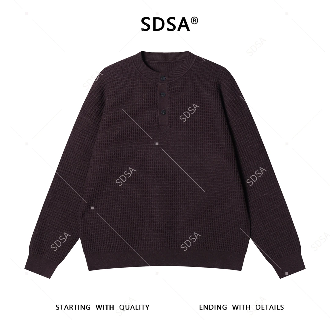 SDSA男士秋冬新款痞帅男装复古纯色格子半纽扣针织衫百搭宽松毛衣