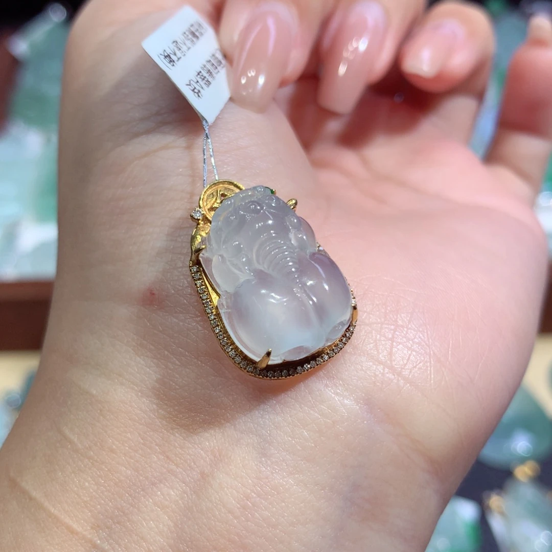 吊坠(不含链)18K金镶嵌翡翠