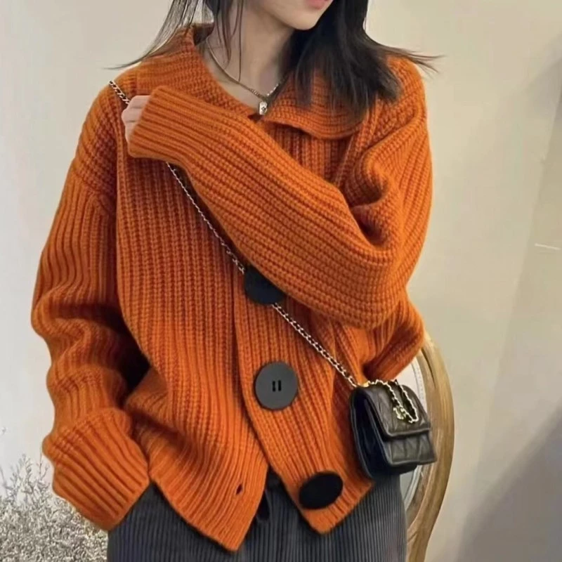 Polo领针织开衫女秋冬季欧货高级感上衣小个子短款毛衣外套慵懒风
