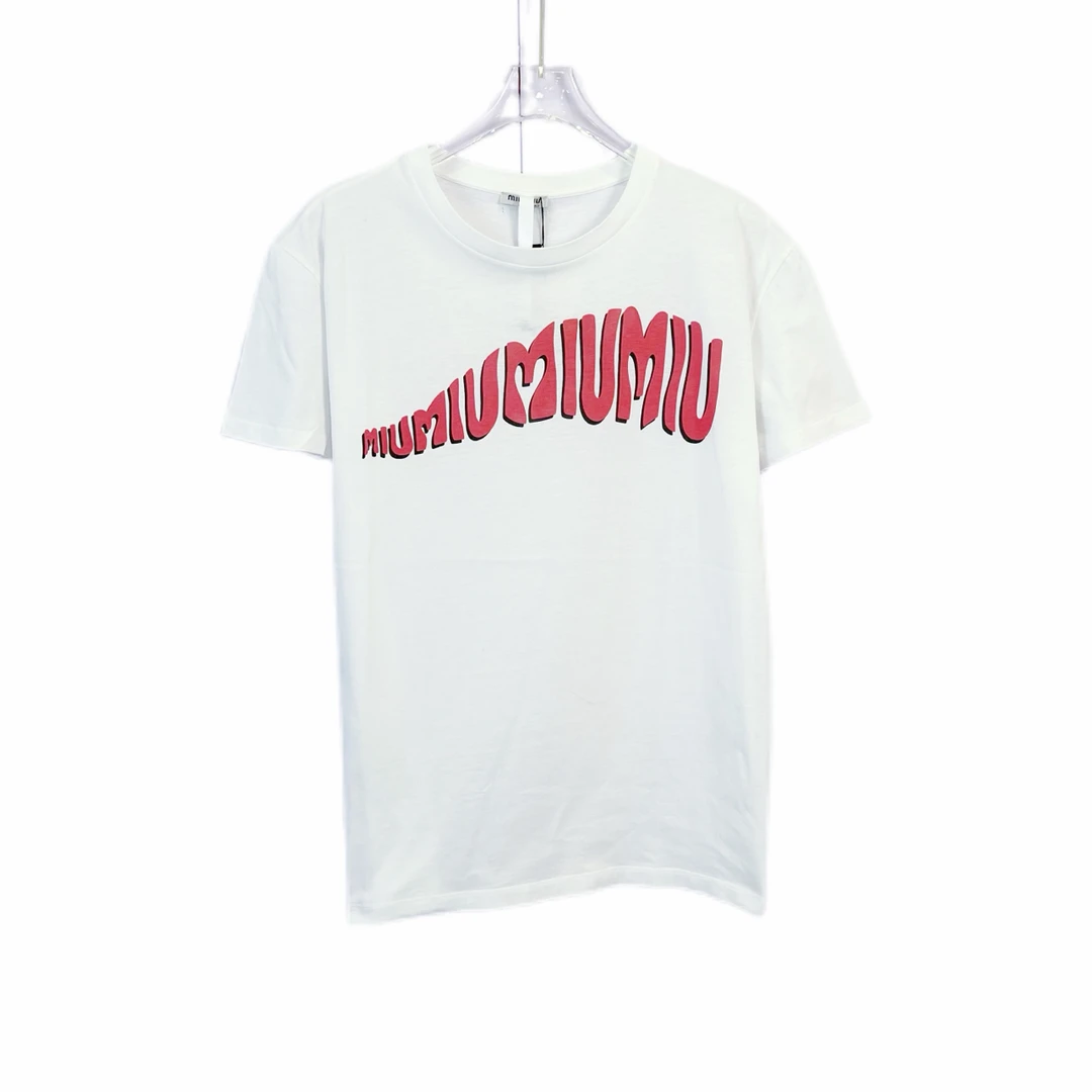 99新 MIU MIU/缪缪 011447 Logo字母印花短袖T恤 M码