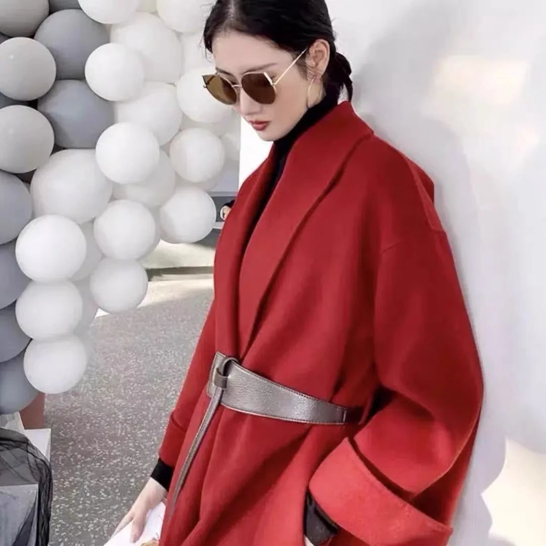 时尚经典气质腰带款初剪羊毛气质韩版时尚纯手工百搭长款大衣毛呢