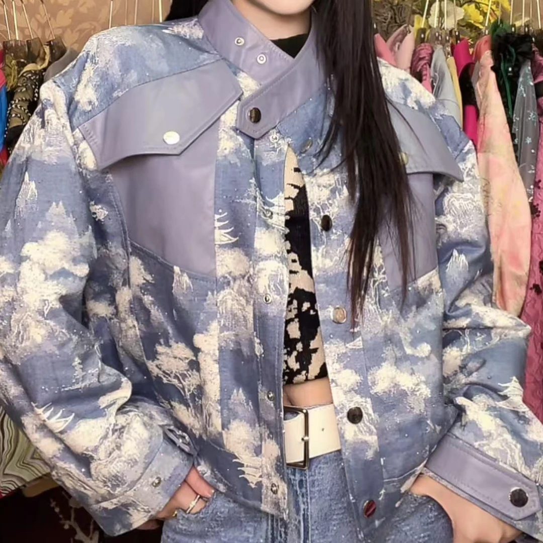 1268短款长袖常规立领秋季女短外套休闲宽松