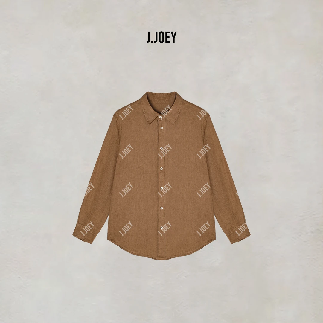 J.JOEY "100亚麻"简约休闲风夏季薄款卡其色翻领长袖衬衫 B50603