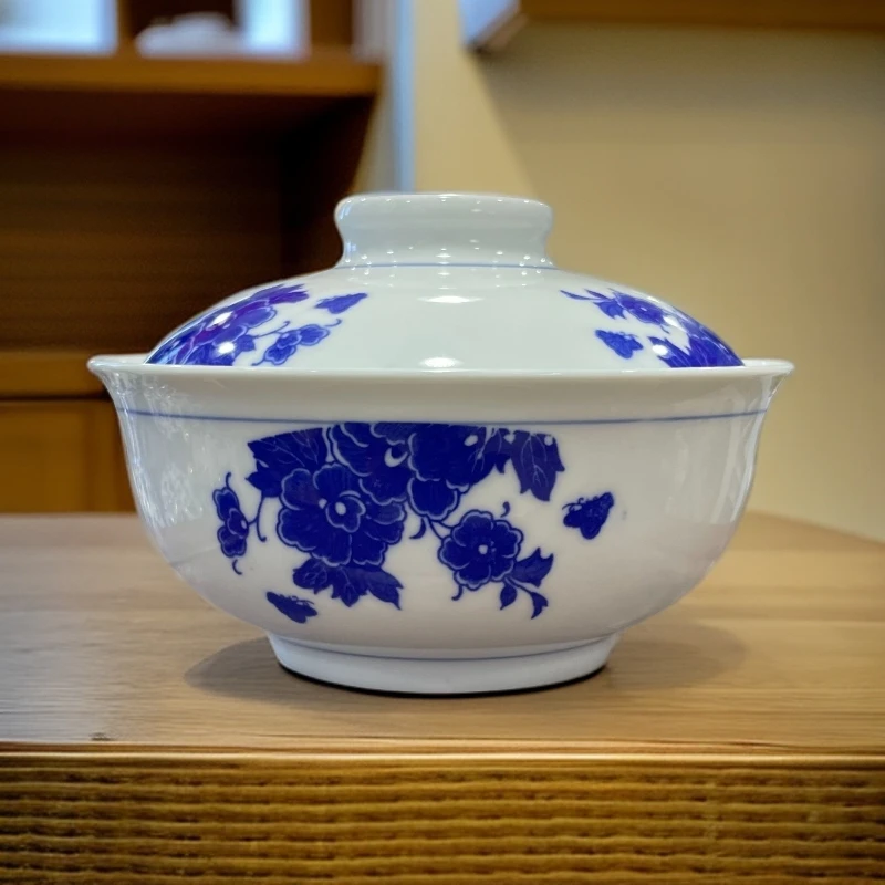（单个）青花牡丹盖碗