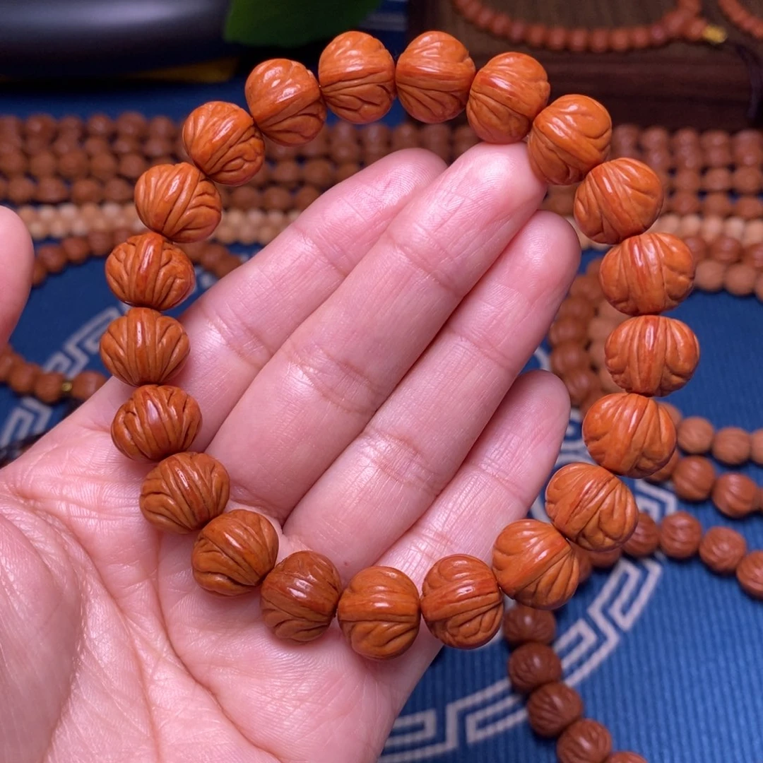 桃核手串13mm野生柿子红文玩桃核手串（优惠价）