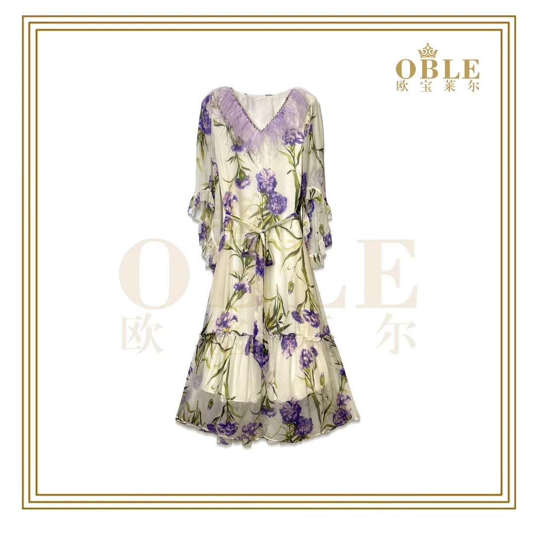 【 欧宝莱尔】OBLER轻奢品质女装时尚连衣裙114-23922紫