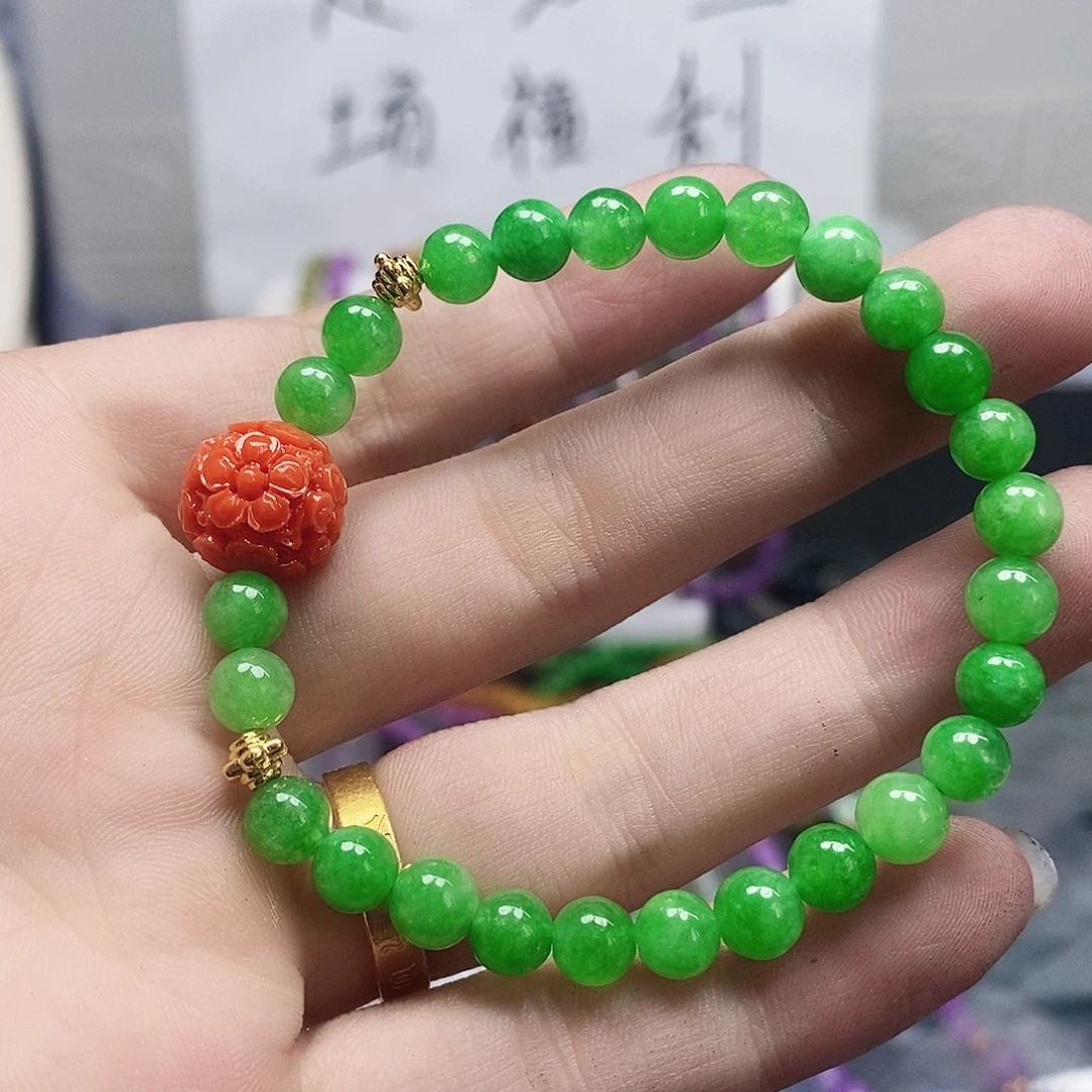 未镶嵌耳饰玛瑙/玉髓绿色手链15