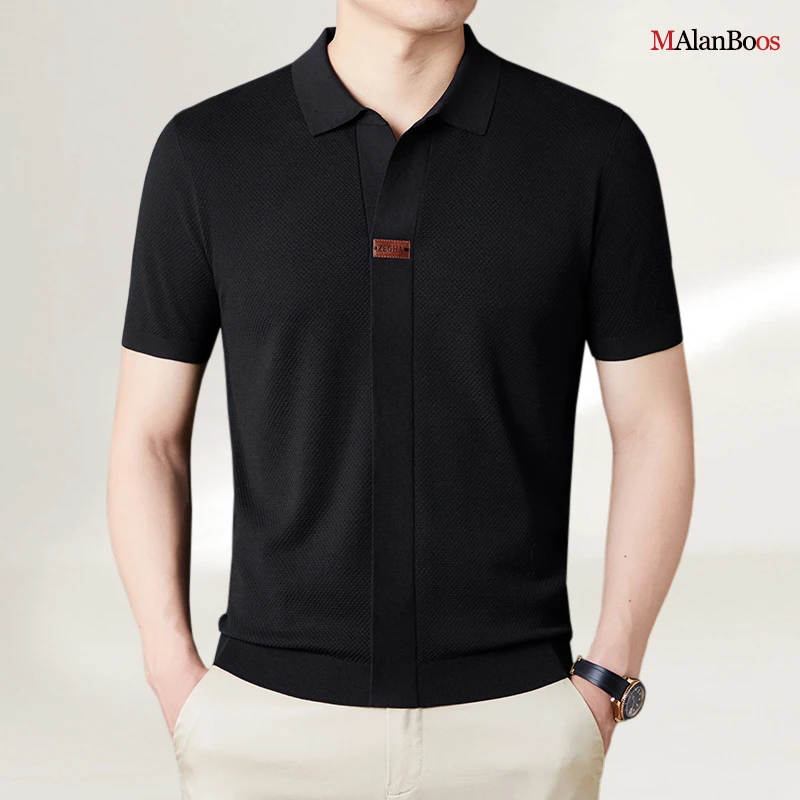 【高端伊力特】MAlanBoos男士夏季时尚修身意式剪刀领设计师款T恤衫