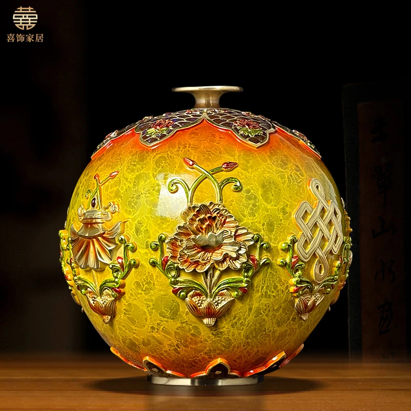 富贵平安彩铜花瓶摆件家居客厅玄关酒柜高档大气装饰品乔迁礼物品