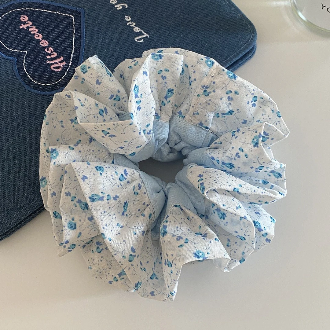 Busan小清新蓝色碎花大肠发圈2025新款高级感丸子头发绳发饰头绳