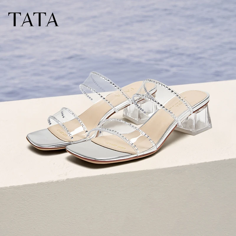 TATA他她法式透明底高跟拖鞋女外穿气质凉拖2025夏季新款6AE03BT5