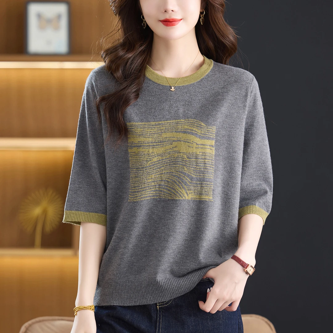 早秋女装2025新款打底衫薄款宽松休闲时尚上衣显瘦大码妈妈针织衫