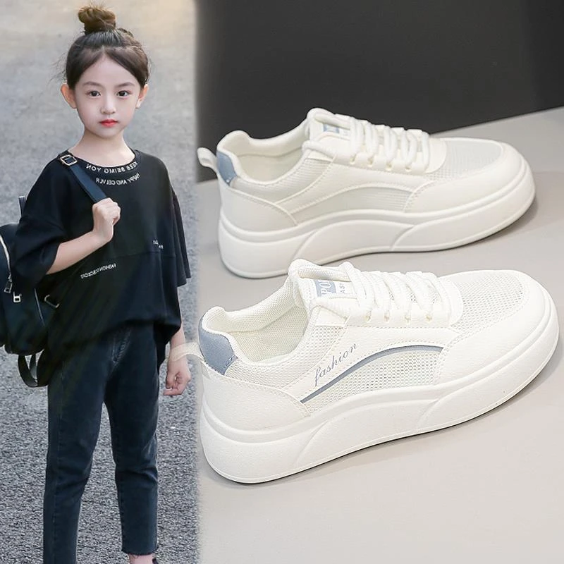 FAVMARTHA女童小白鞋2025新款透气运动板鞋夏季薄款大童白色女孩