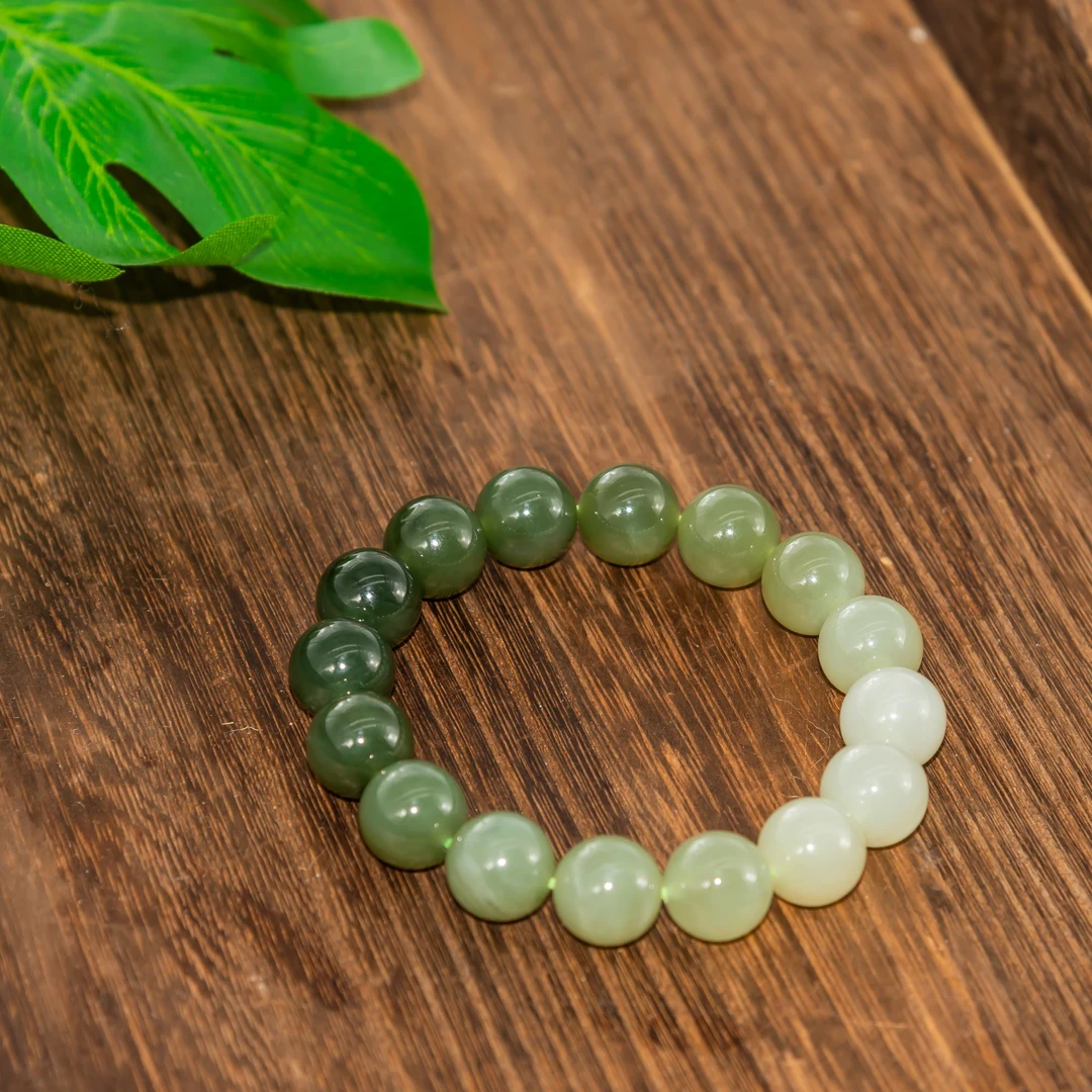 【大唐玉石】天然和田玉高冰湖水绿渐变圆珠卡12mm手串