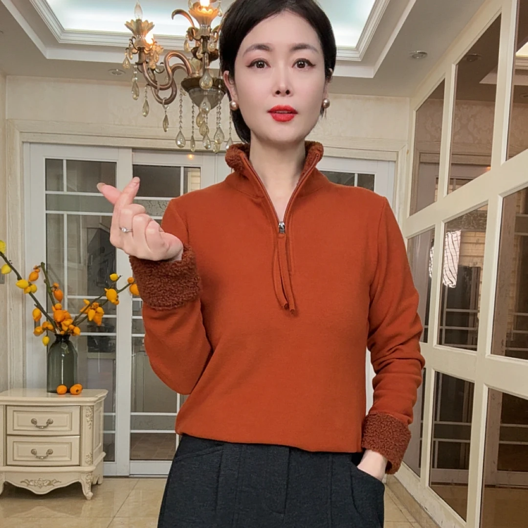 2025冬款加绒时尚长袖拉链设计感休闲百搭显瘦上衣女卫衣#2603