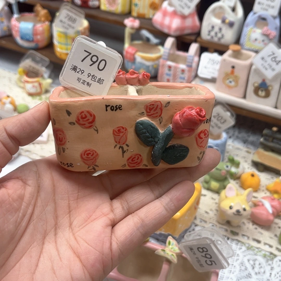 790玫瑰花盆手绘花盆