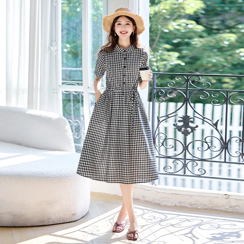气质妈妈洋气衣服女装夏季格子连衣裙女款爆款2025新款高级感轻奢