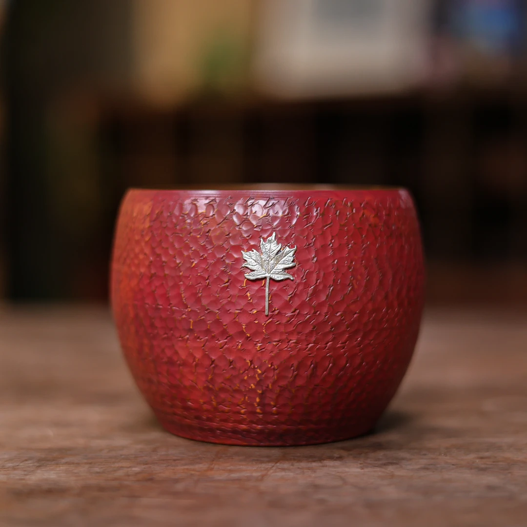 【福器】紫铜红色枫叶锤纹建水（曹格0035）